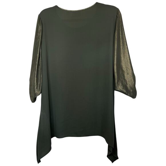 Chicos Olive Green & Gold Shimmer short sleee tunic with assymetrical hem Medium - Picture 3 of 9